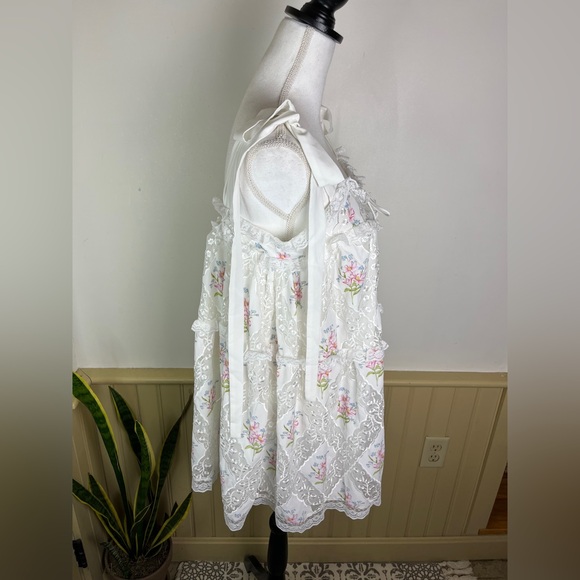 NWT For Love & Lemons Dakota Mini Dress L Floral Lace Babydoll Coquette Bridal - Picture 6 of 11